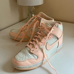 Crimson tint (pink) nike dunk highs in women’s 9